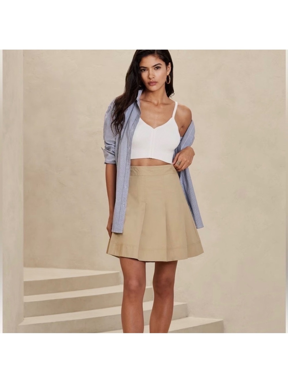 Banana Republic Khaki Pleated Skirt Size 12